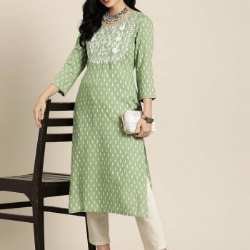 Women Viscose Rayon Straight Kurta,Green