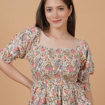 Women Casual Puff Sleeves Women Top,Beige