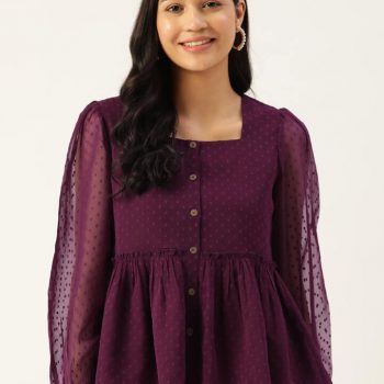 Women Casual Puff Sleeves Women Top, Purple