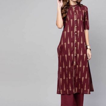 Women Viscose Rayon Kurta, Palazzo Set, Maroon
