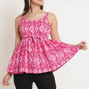 Women Sleeveless Pink,White Beach Top