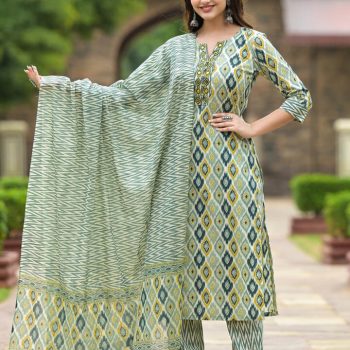 Women Viscose Rayon Kurta Pant Dupatta Set